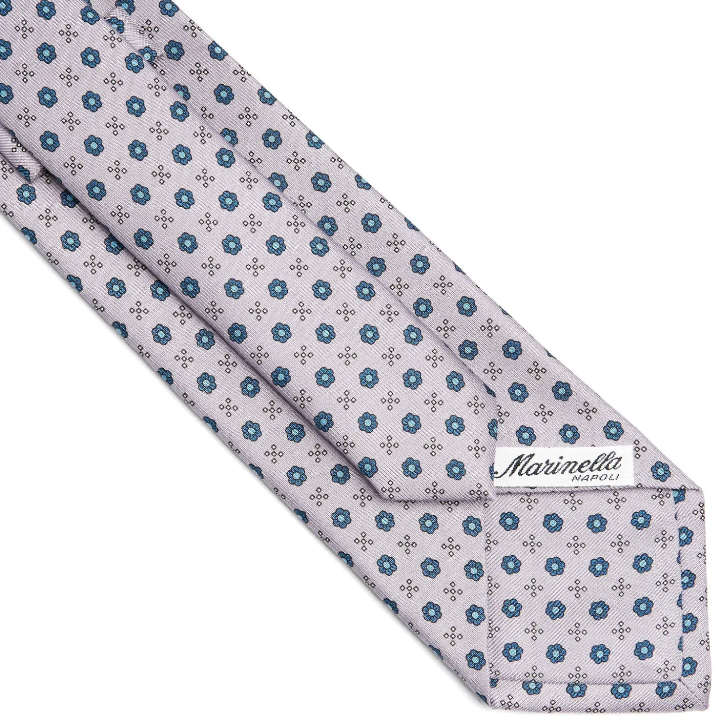 CRAVATTA SARTORIALE CLASSICA IN SETA GRIGIO CHIARO Microfantasia fiore