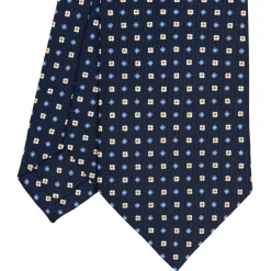 CRAVATTA SARTORIALE CLASSICA IN SETA BLU SCURO Microfantasia fiore