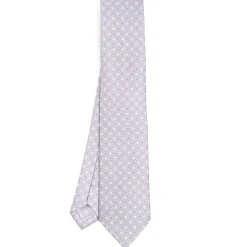 CRAVATTA SARTORIALE CLASSICA IN SETA GRIGIO CHIARO Microfantasia fiore