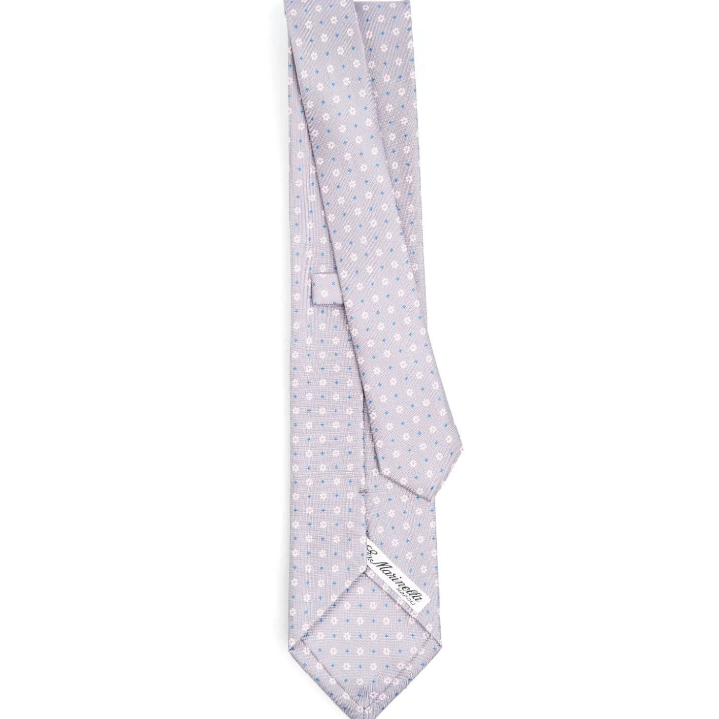 CRAVATTA SARTORIALE CLASSICA IN SETA GRIGIO CHIARO Microfantasia fiore