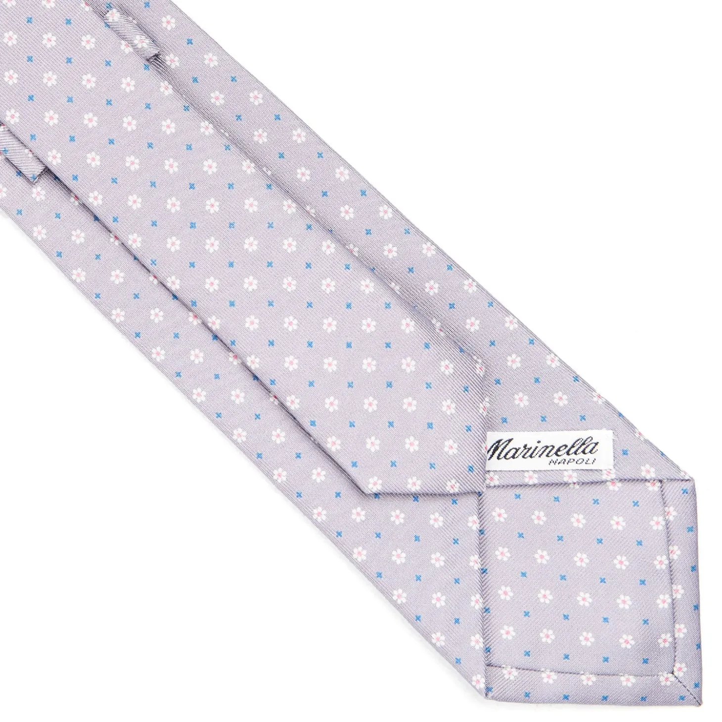 CRAVATTA SARTORIALE CLASSICA IN SETA GRIGIO CHIARO Microfantasia fiore