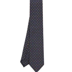 CRAVATTA SARTORIALE CLASSICA IN SETA BLU SCURO Microfantasia fiore