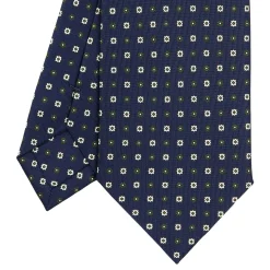 CRAVATTA SARTORIALE CLASSICA IN SETA BLU SCURO Microfantasia fiore
