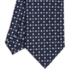 CRAVATTA SARTORIALE CLASSICA IN SETA BLU SCURO Microfantasia fiore