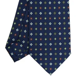 CRAVATTA SARTORIALE CLASSICA IN SETA BLU SCURO Microfantasia fiore