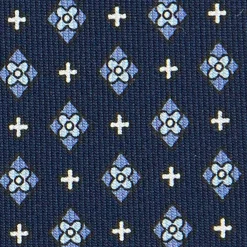 CRAVATTA SARTORIALE CLASSICA IN SETA BLU SCURO Microfantasia fiore