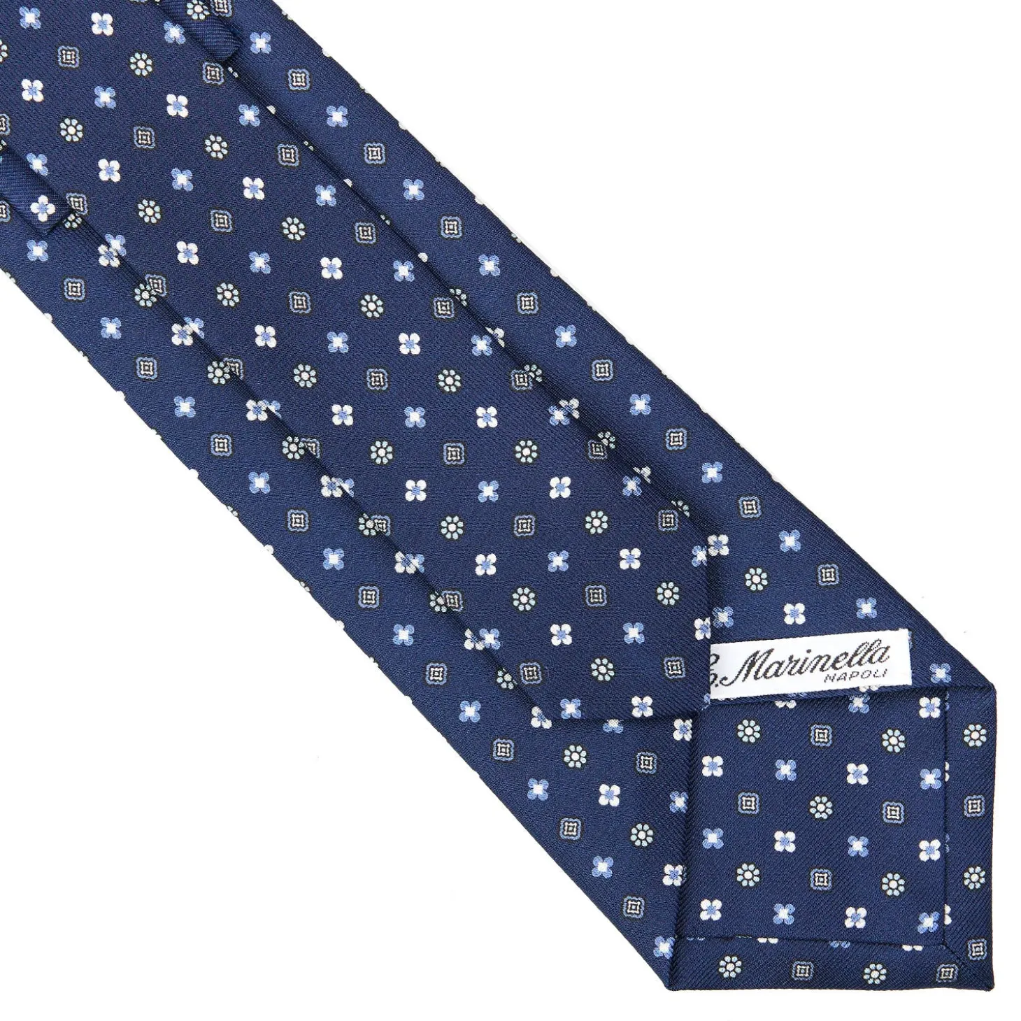CRAVATTA SARTORIALE CLASSICA IN SETA BLU Microfantasia fiore