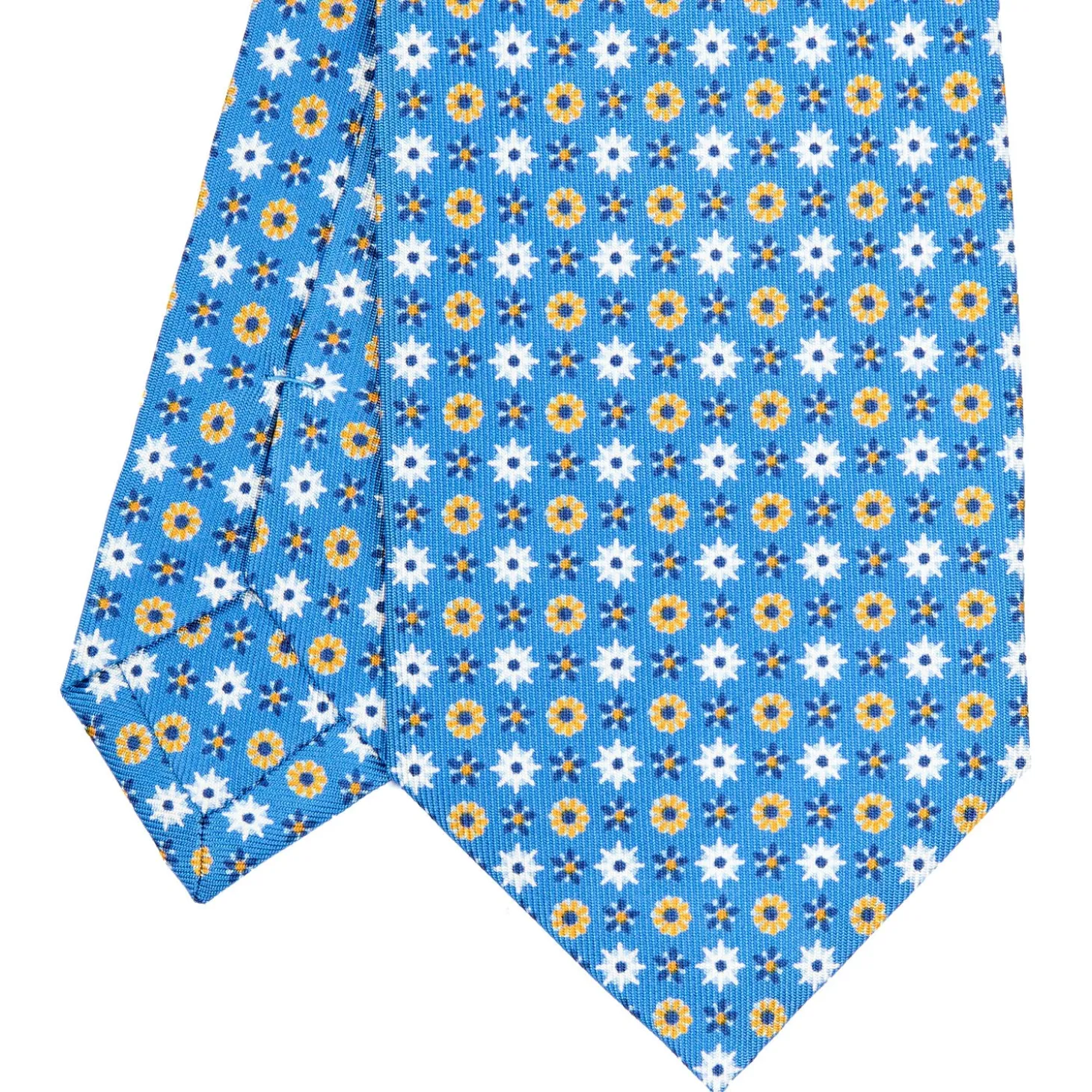 CRAVATTA SARTORIALE CLASSICA IN SETA AZZURRA Microfantasia fiore