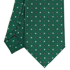 CRAVATTA SARTORIALE CLASSICA IN SETA VERDE OLIVA Microfantasia fiore