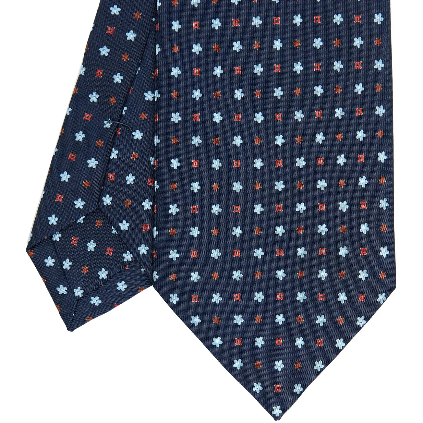 CRAVATTA SARTORIALE CLASSICA IN SETA BLU SCURO Microfantasia fiore