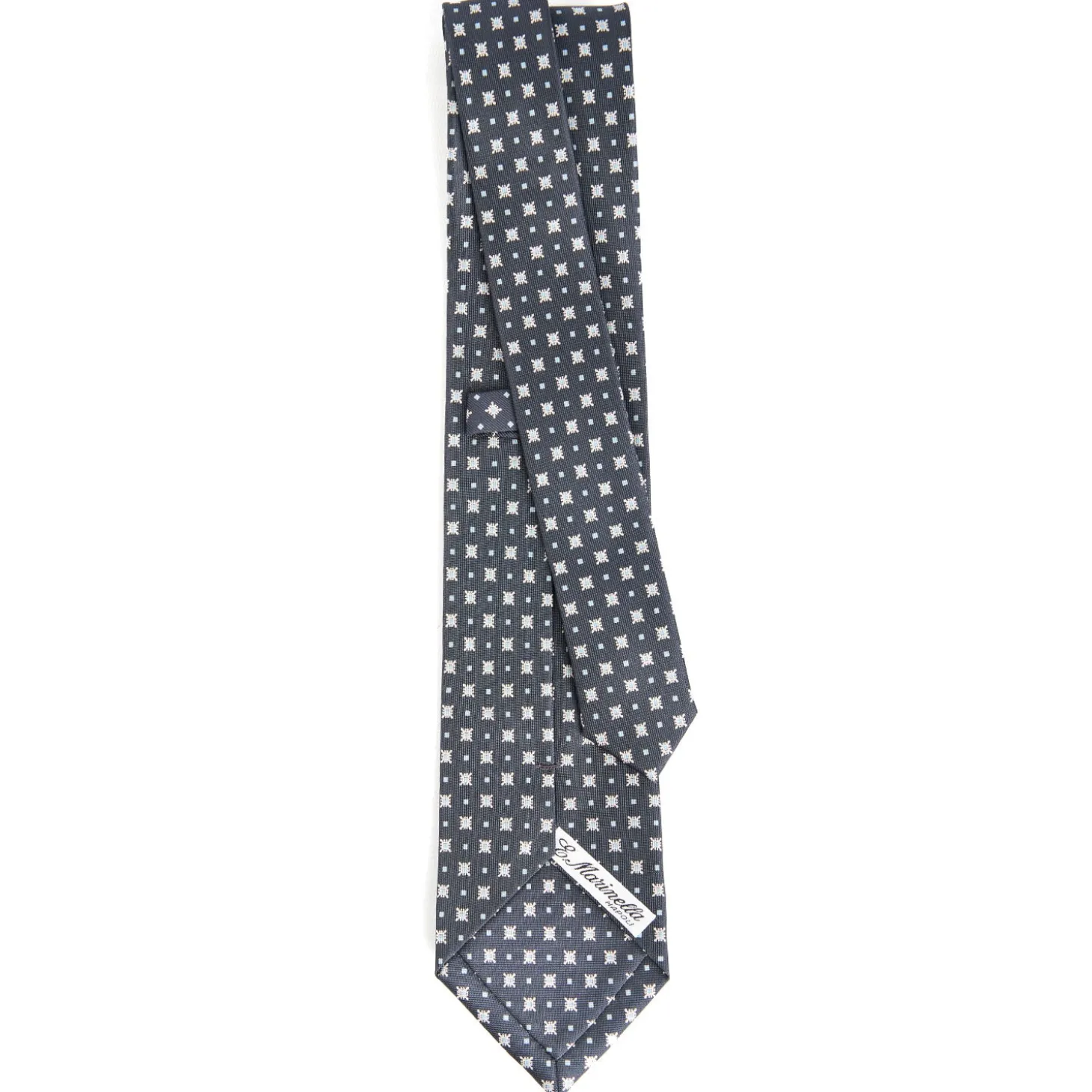CRAVATTA SARTORIALE CLASSICA IN SETA GRIGIO SCURO Microfantasia fiore