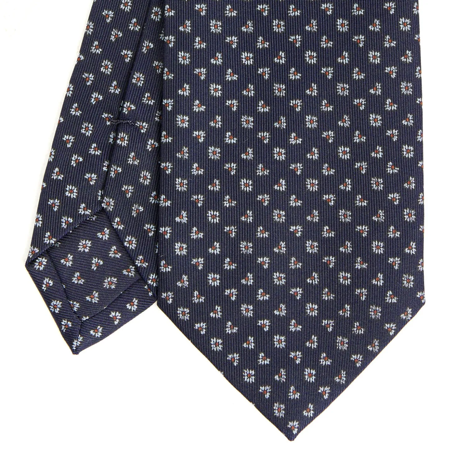 CRAVATTA SARTORIALE CLASSICA IN SETA BLU SCURO Microfantasia fiore
