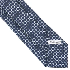 CRAVATTA SARTORIALE CLASSICA IN SETA BLU SCURO Microfantasia fiore