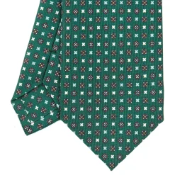 CRAVATTA SARTORIALE CLASSICA IN SETA VERDE OLIVA Microfantasia fiore