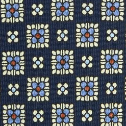 CRAVATTA SARTORIALE CLASSICA IN SETA BLU SCURO Microfantasia fiore