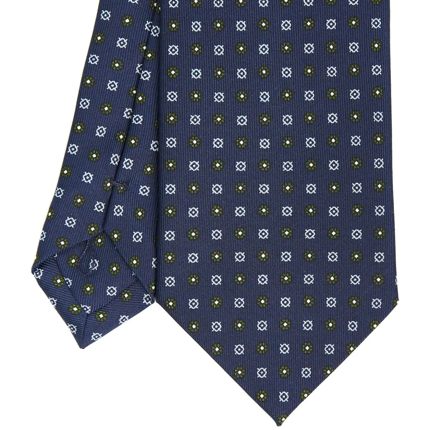 CRAVATTA SARTORIALE CLASSICA IN SETA BLU SCURO Microfantasia fiore