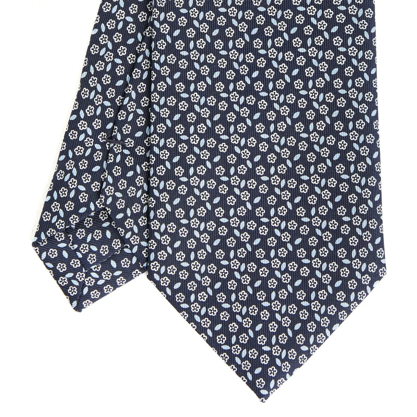 CRAVATTA SARTORIALE CLASSICA IN SETA BLU SCURO Microfantasia fiore
