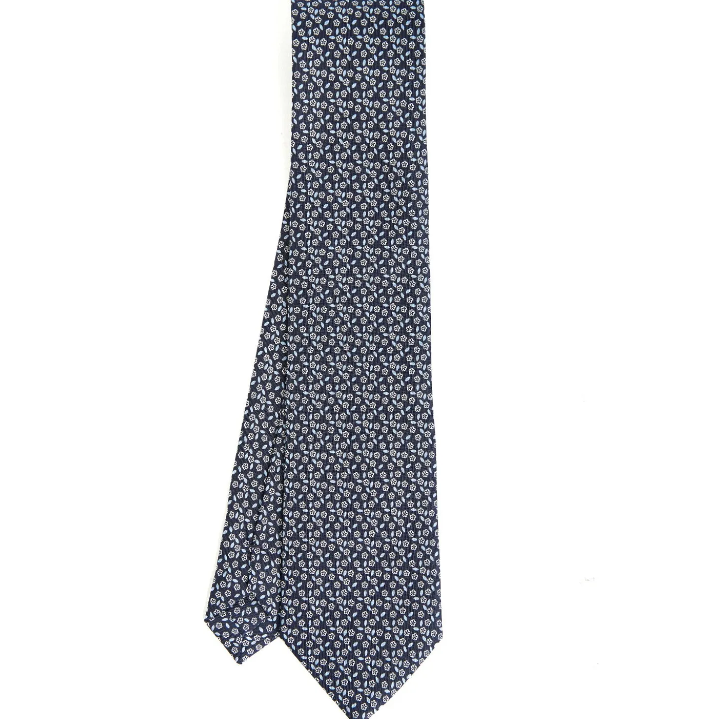 CRAVATTA SARTORIALE CLASSICA IN SETA BLU SCURO Microfantasia fiore