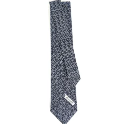 CRAVATTA SARTORIALE CLASSICA IN SETA BLU SCURO Microfantasia fiore
