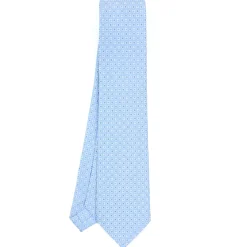 CRAVATTA SARTORIALE CLASSICA IN SETA AZZURRA Microfantasia fiore