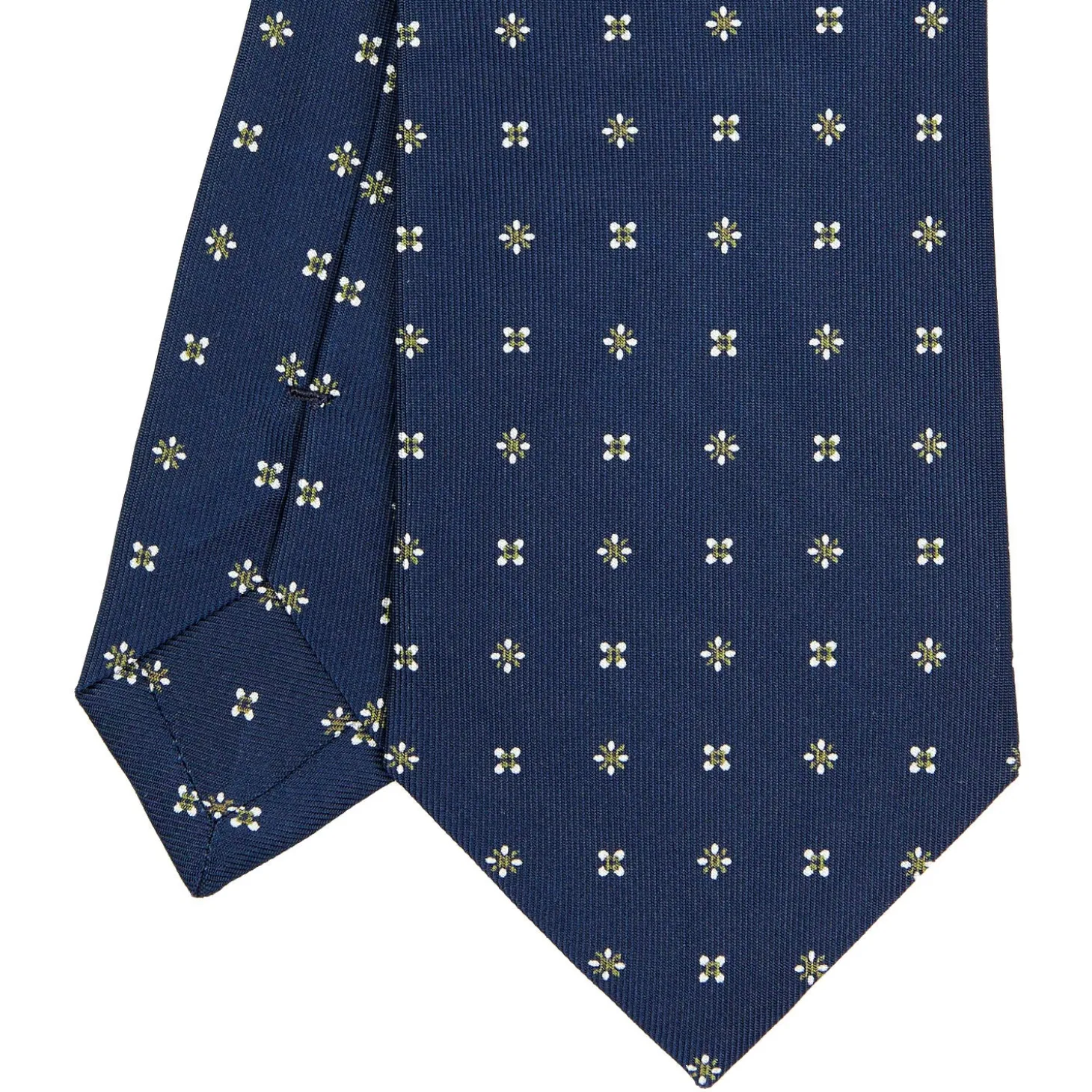 CRAVATTA SARTORIALE CLASSICA IN SETA BLU SCURO Microfantasia fiore