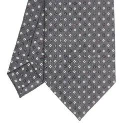 CRAVATTA SARTORIALE CLASSICA IN SETA GRIGIO SCURO Microfantasia fiore
