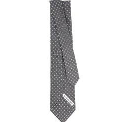 CRAVATTA SARTORIALE CLASSICA IN SETA GRIGIO SCURO Microfantasia fiore