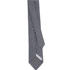 CRAVATTA SARTORIALE CLASSICA IN SETA GRIGIO SCURO Microfantasia fiore