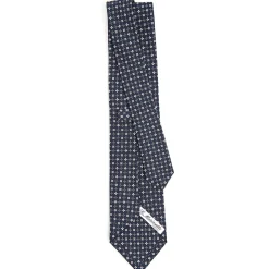 CRAVATTA SARTORIALE CLASSICA IN SETA BLU SCURO Microfantasia fiore
