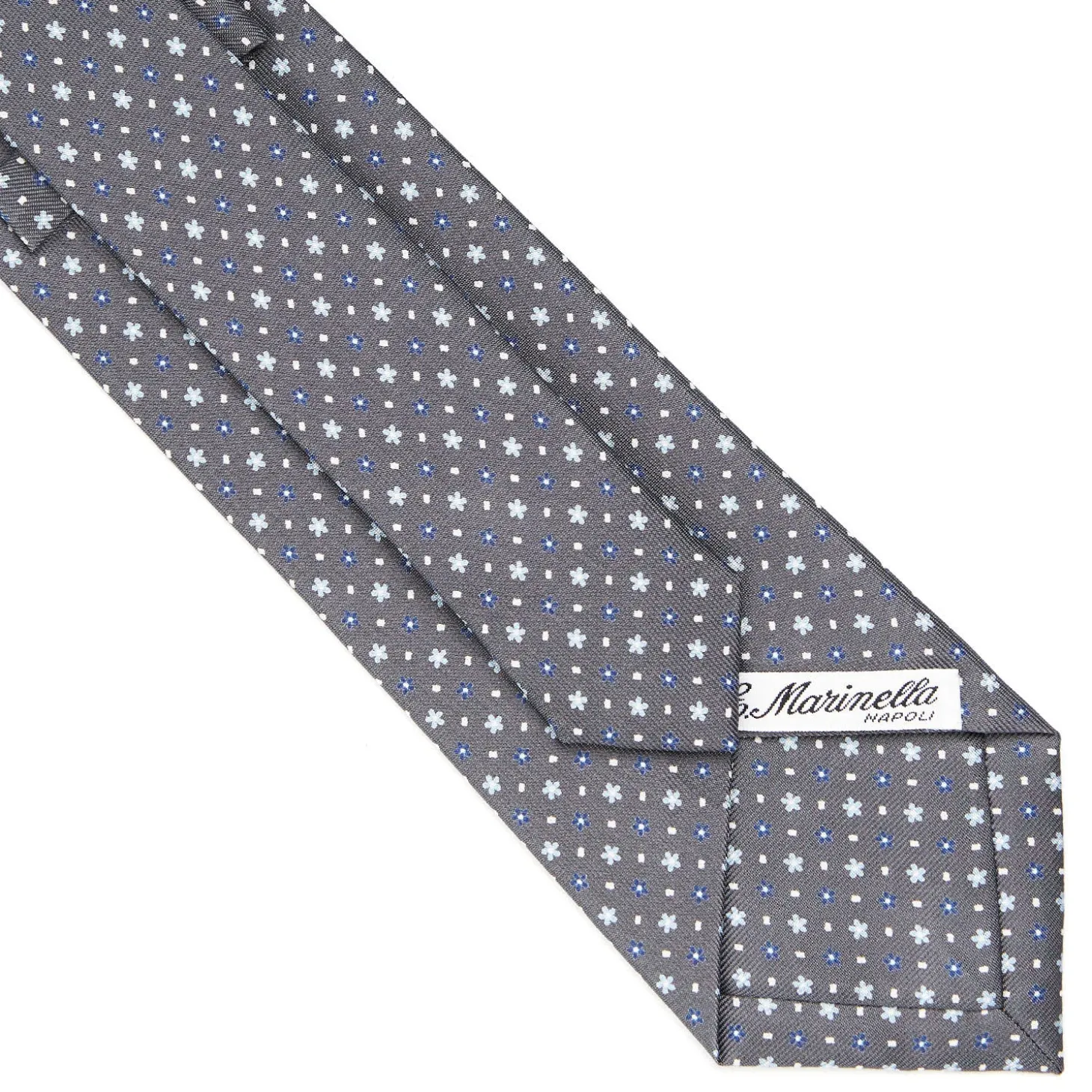 CRAVATTA SARTORIALE CLASSICA IN SETA GRIGIO SCURO Microfantasia fiore