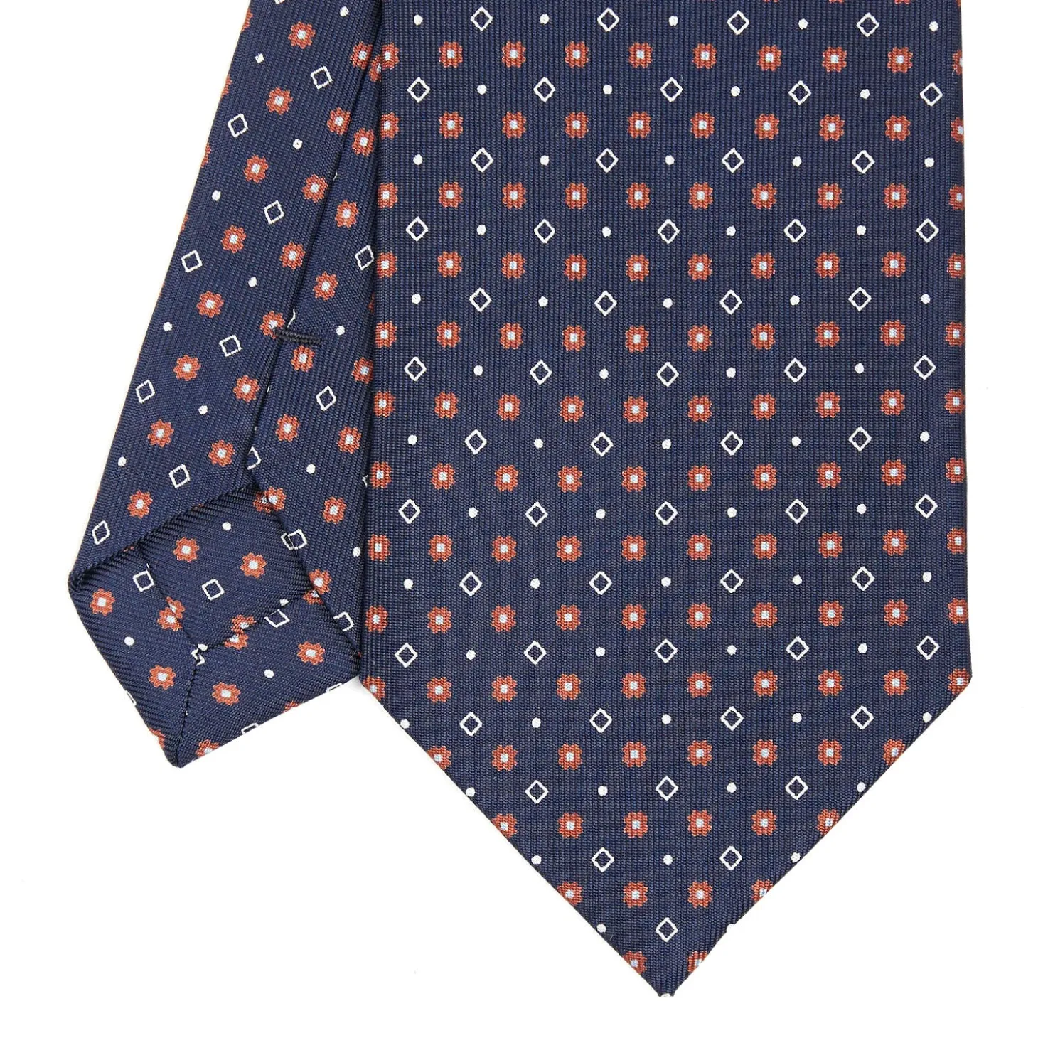 CRAVATTA SARTORIALE CLASSICA IN SETA BLU SCURO Microfantasia fiore
