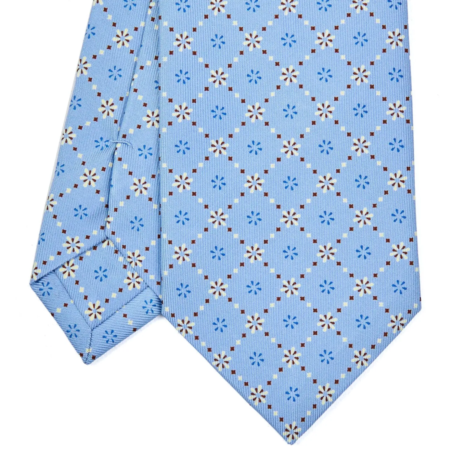 CRAVATTA SARTORIALE CLASSICA IN SETA AZZURRA Microfantasia fiore