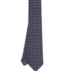 CRAVATTA SARTORIALE CLASSICA IN SETA BLU SCURO Microfantasia fiore