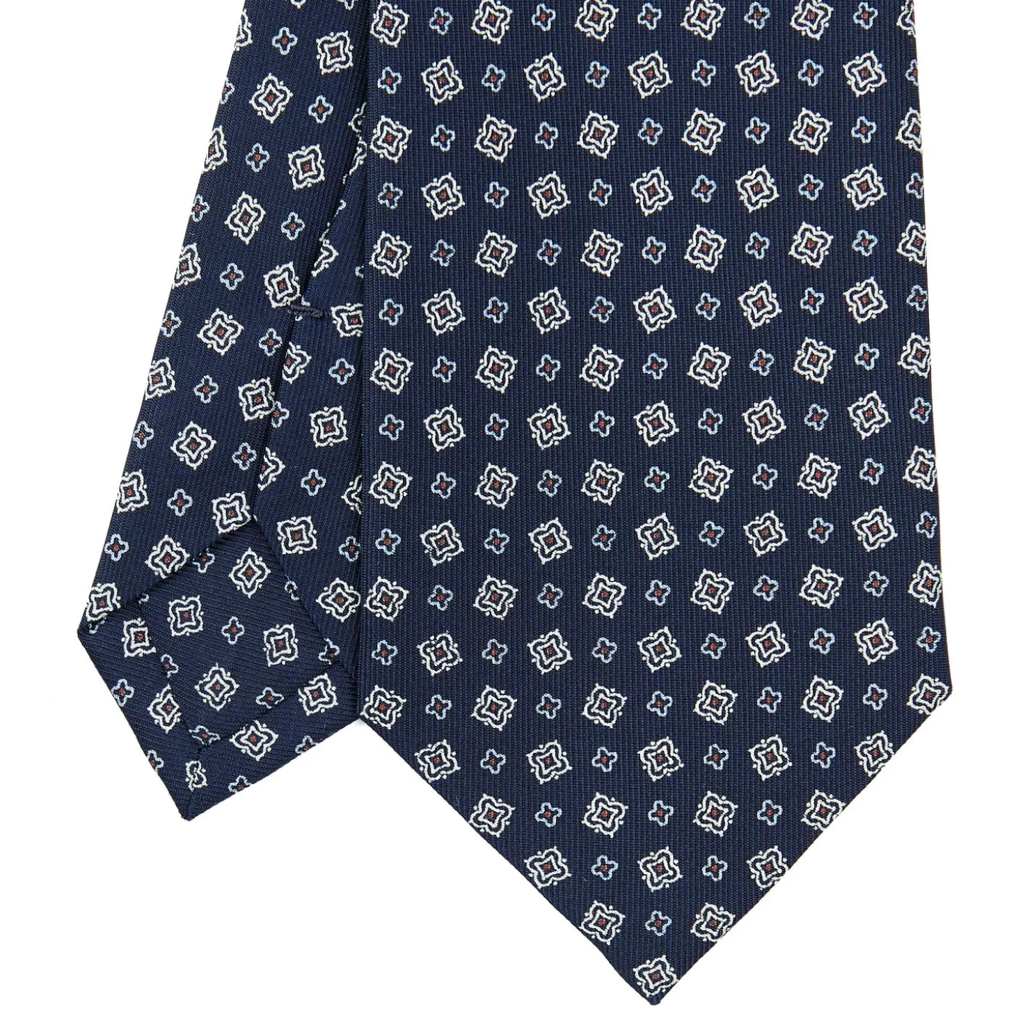 CRAVATTA SARTORIALE CLASSICA IN SETA BLU SCURO Microfantasia fiore