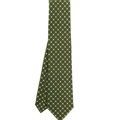 CRAVATTA SARTORIALE CLASSICA IN SETA VERDE OLIVA Microfantasia fiore