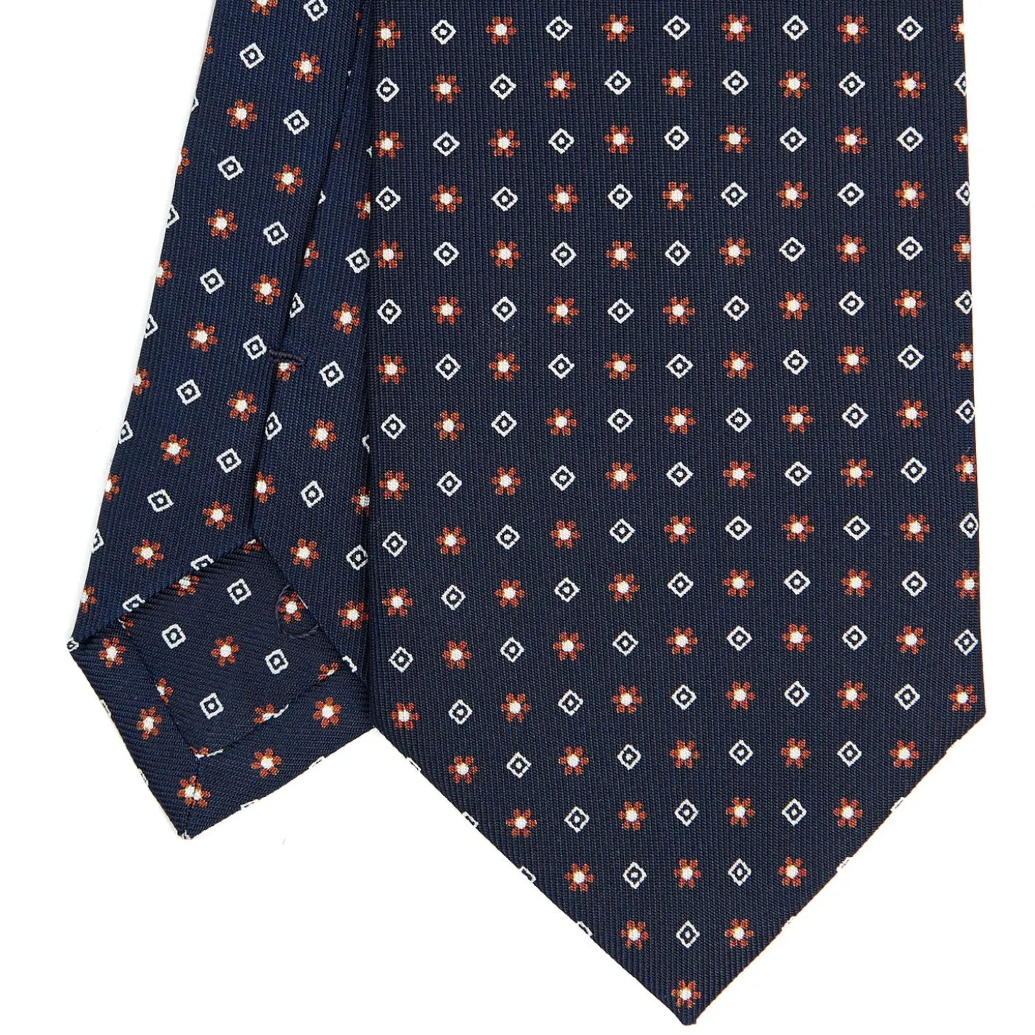 CRAVATTA SARTORIALE CLASSICA IN SETA BLU SCURO Microfantasia fiore