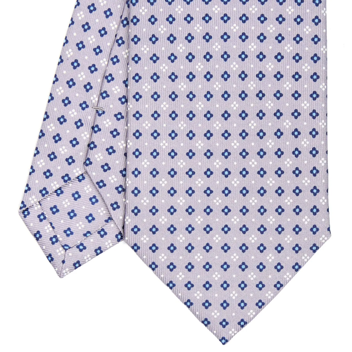 CRAVATTA SARTORIALE CLASSICA IN SETA GRIGIO CHIARO Microfantasia fiore