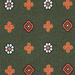 CRAVATTA SARTORIALE CLASSICA IN SETA VERDE OLIVA Microfantasia fiore