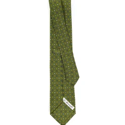 CRAVATTA SARTORIALE CLASSICA IN SETA VERDE OLIVA Microfantasia fiore