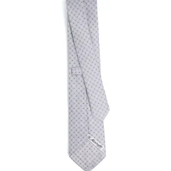 CRAVATTA SARTORIALE CLASSICA IN SETA GRIGIO CHIARO Microfantasia fiore