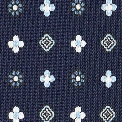 CRAVATTA SARTORIALE CLASSICA IN SETA BLU SCURO Microfantasia fiore