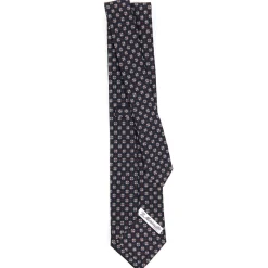 CRAVATTA SARTORIALE CLASSICA IN SETA BLU SCURO Microfantasia fiore