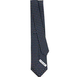 CRAVATTA SARTORIALE CLASSICA IN SETA BLU SCURO Microfantasia fiore