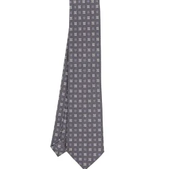CRAVATTA SARTORIALE CLASSICA IN SETA GRIGIO SCURO Microfantasia fiore