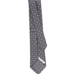 CRAVATTA SARTORIALE CLASSICA IN SETA GRIGIO SCURO Microfantasia fiore