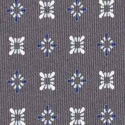 CRAVATTA SARTORIALE CLASSICA IN SETA GRIGIO SCURO Microfantasia fiore