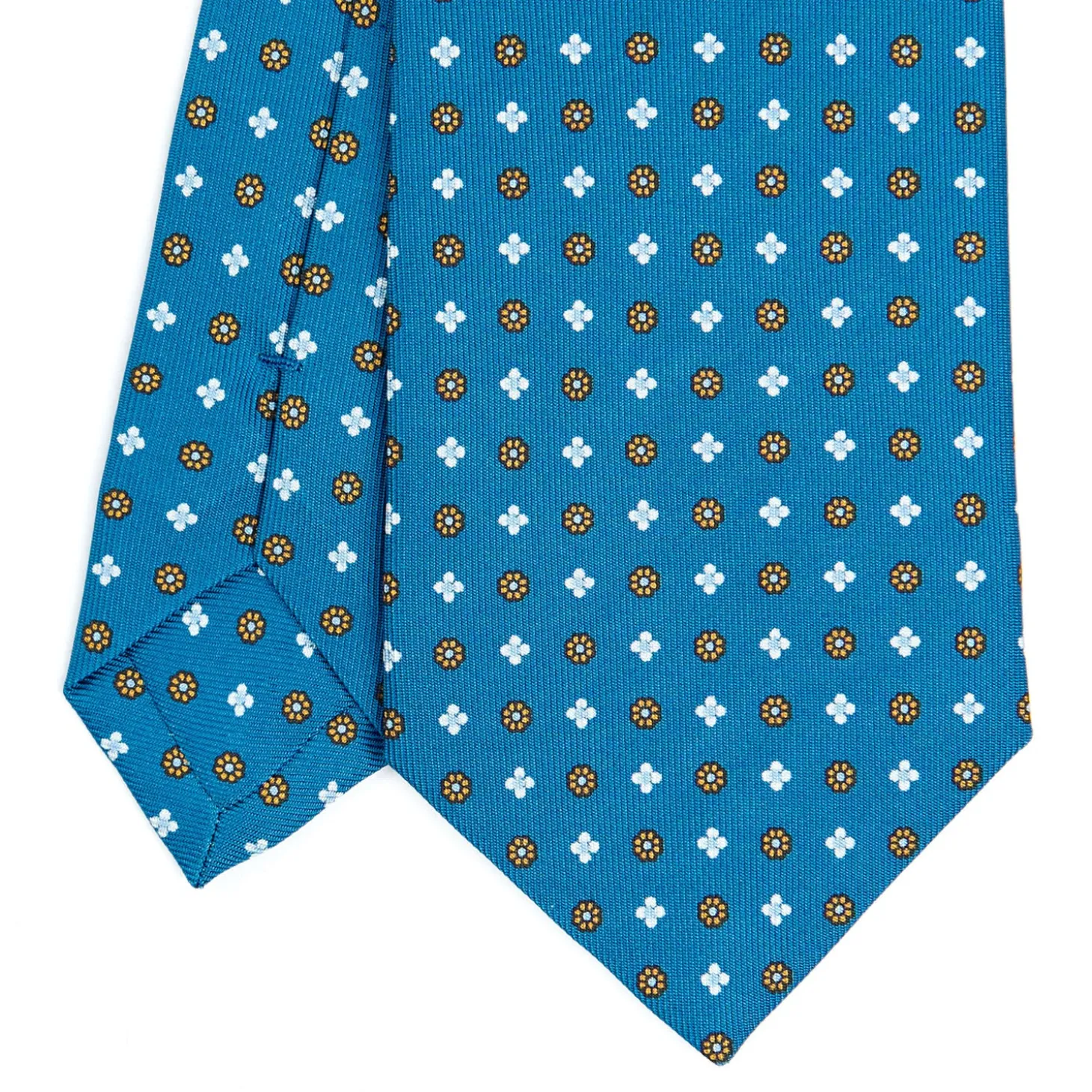 CRAVATTA SARTORIALE CLASSICA IN SETA BLU MEDIO Microfantasia fiore
