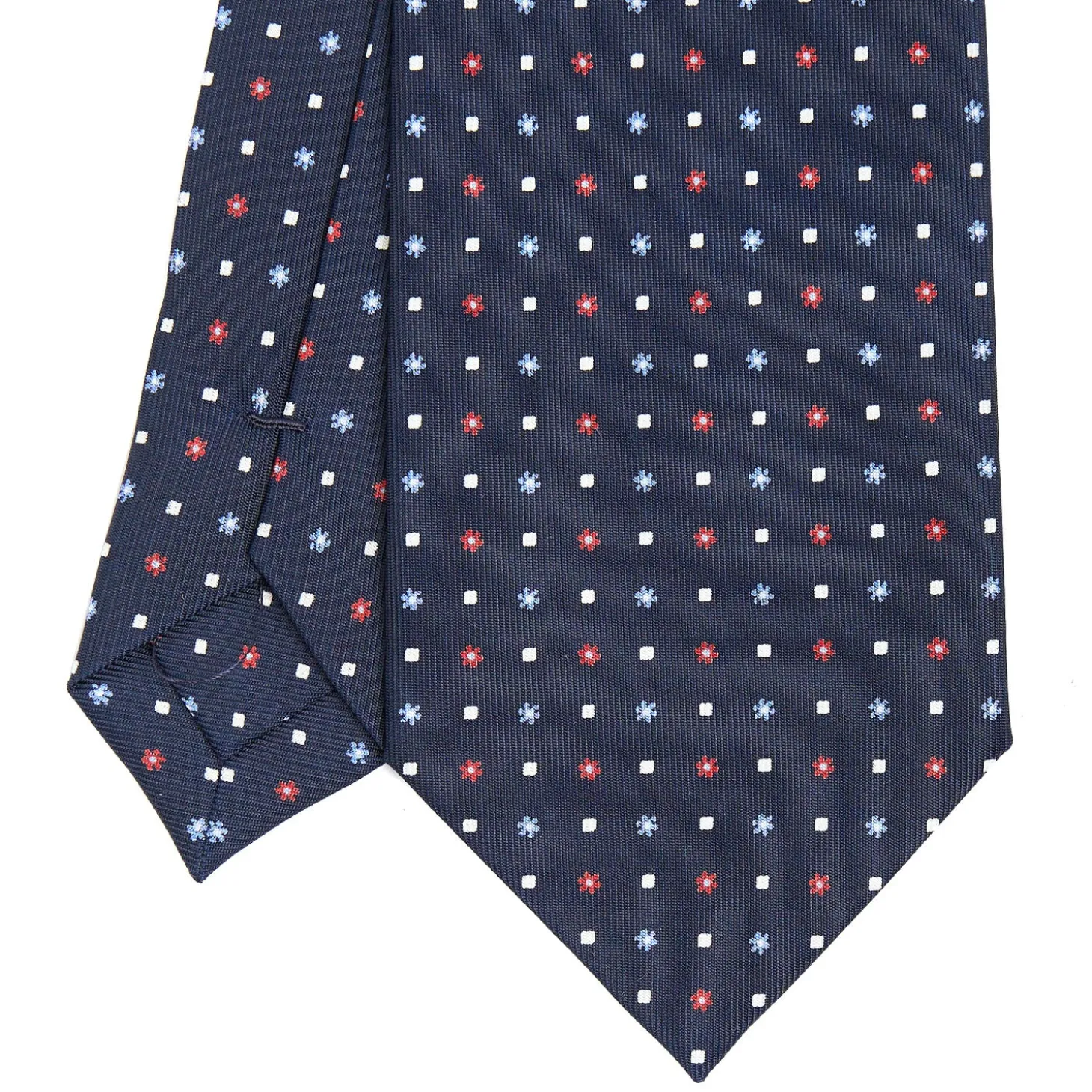 CRAVATTA SARTORIALE CLASSICA IN SETA BLU SCURO Microfantasia fiore
