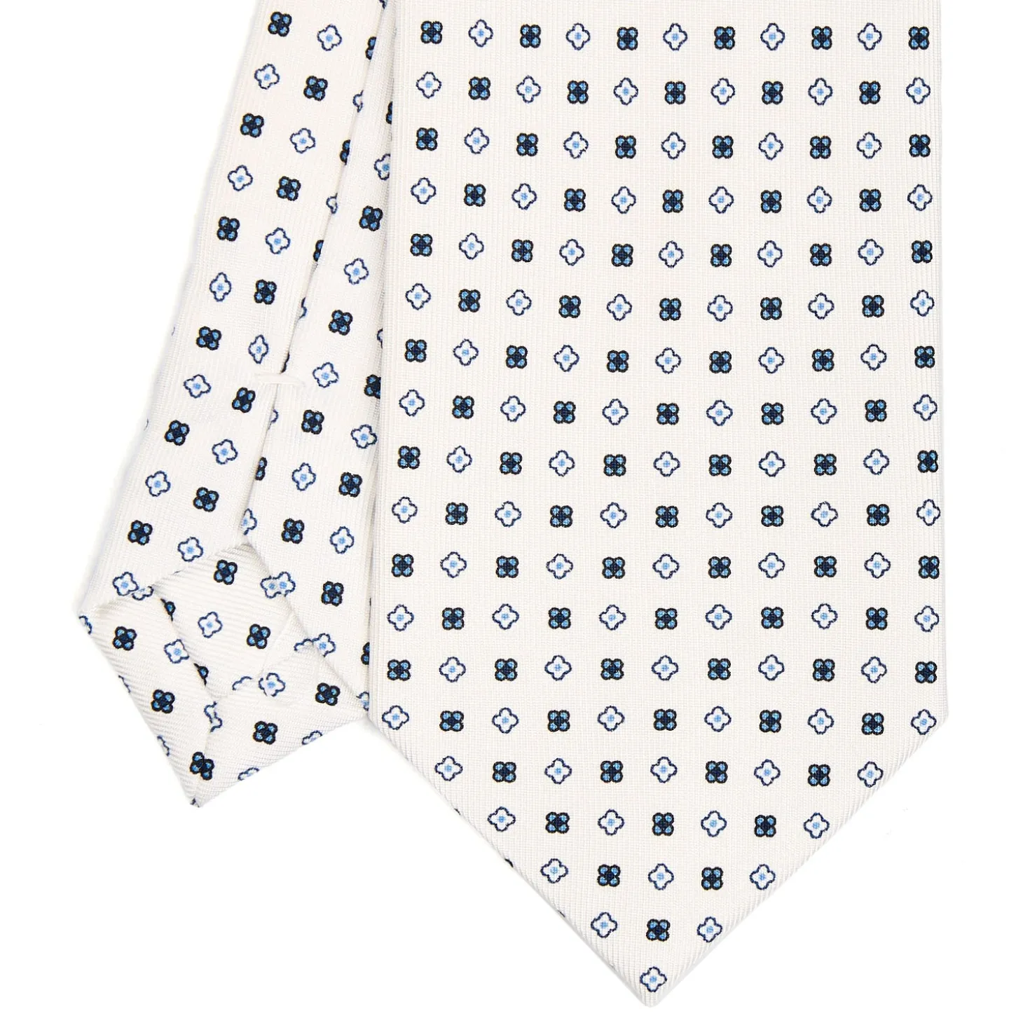 CRAVATTA SARTORIALE CLASSICA IN SETA BIANCA Microfantasia fiore