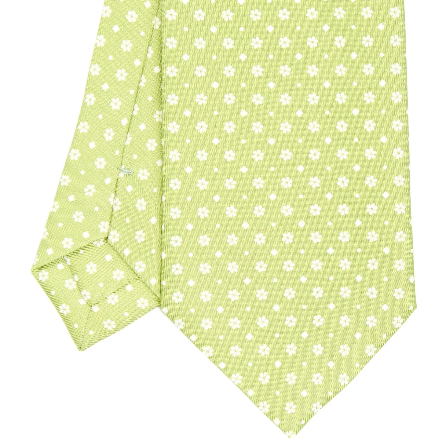 CRAVATTA SARTORIALE CLASSICA IN SETA VERDE CHIARO Microfantasia fiore